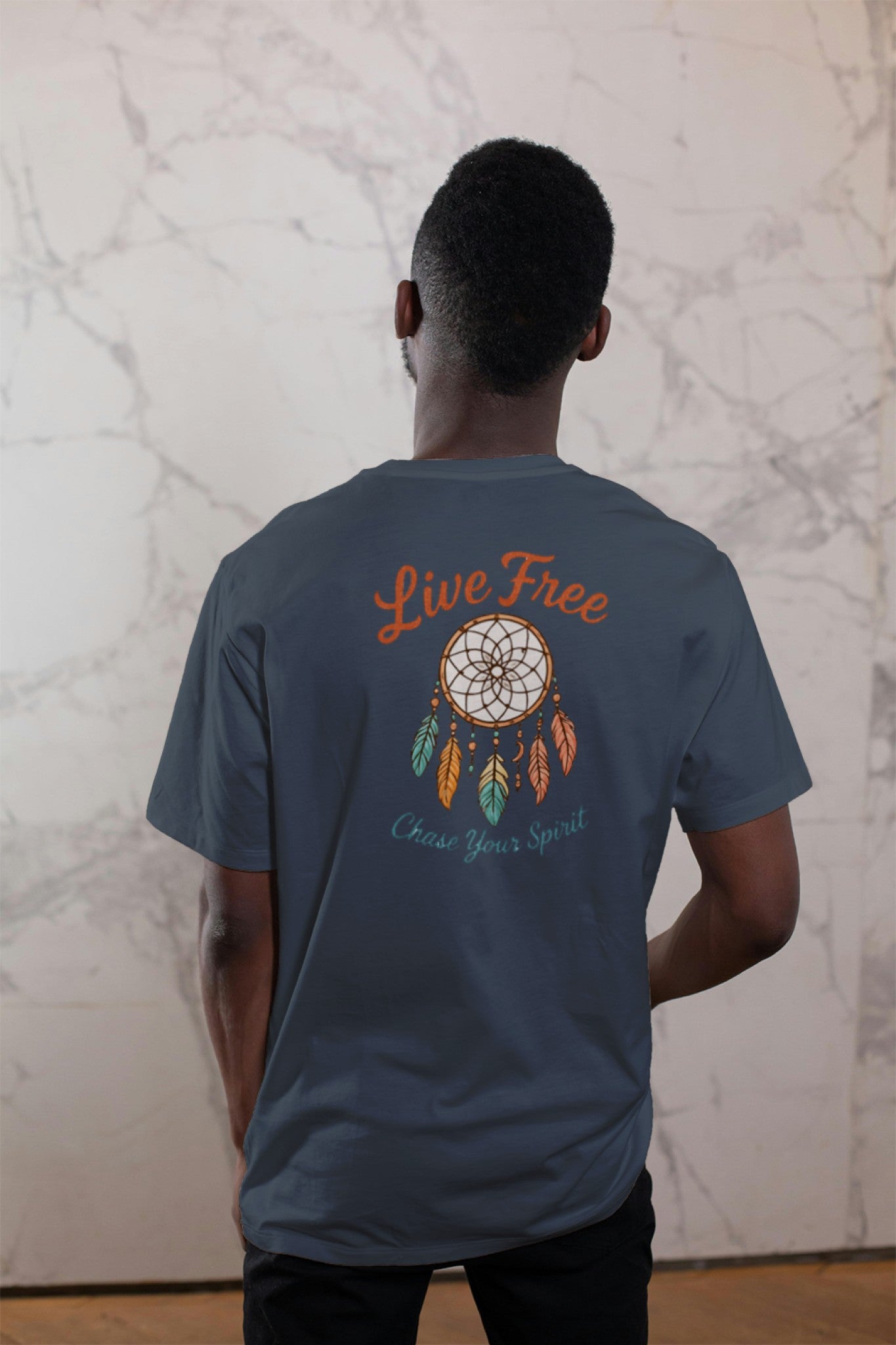 Live Free Chase Your Spirit Shirt-Boho Dreamcatcher Graphic–Free Spirit Hippie Style–Colorful Feather Fall Design–Western Bohemian Apparel